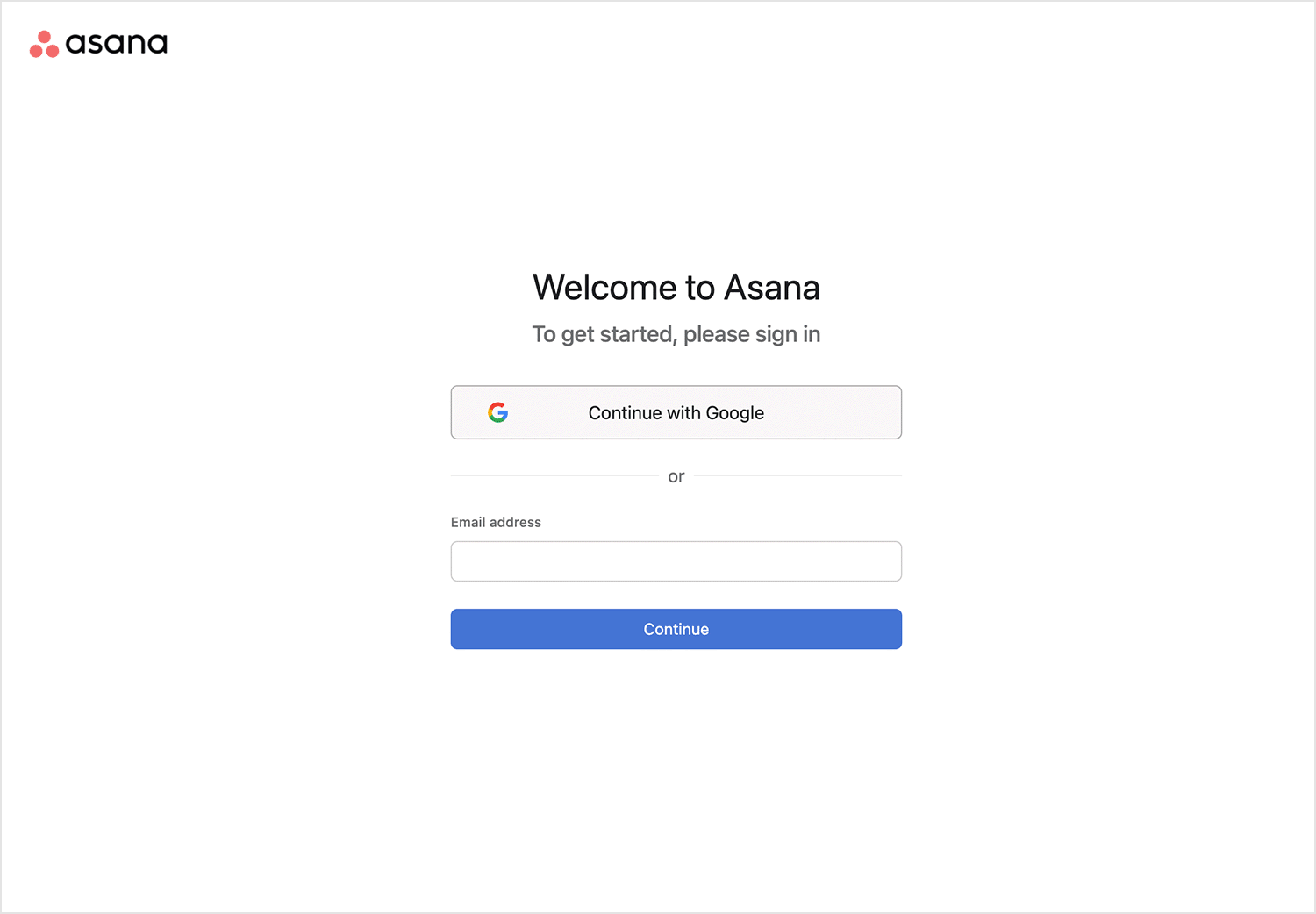 asana's example of signup form