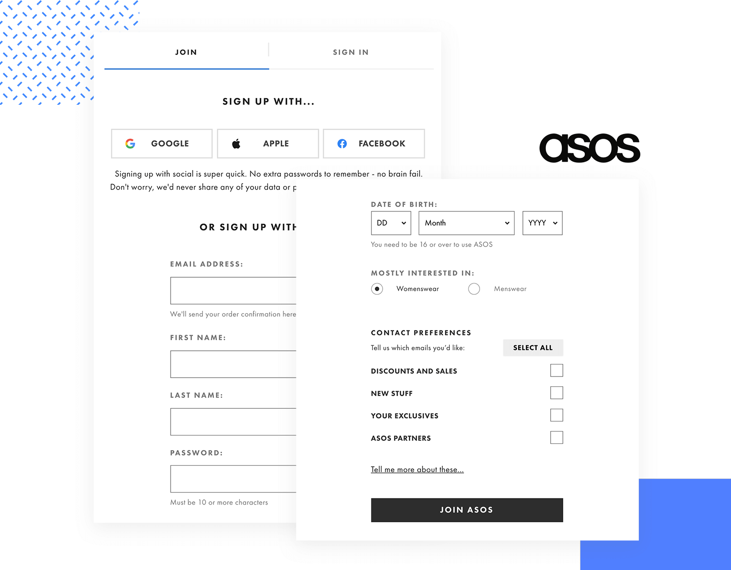 signup form design at asos