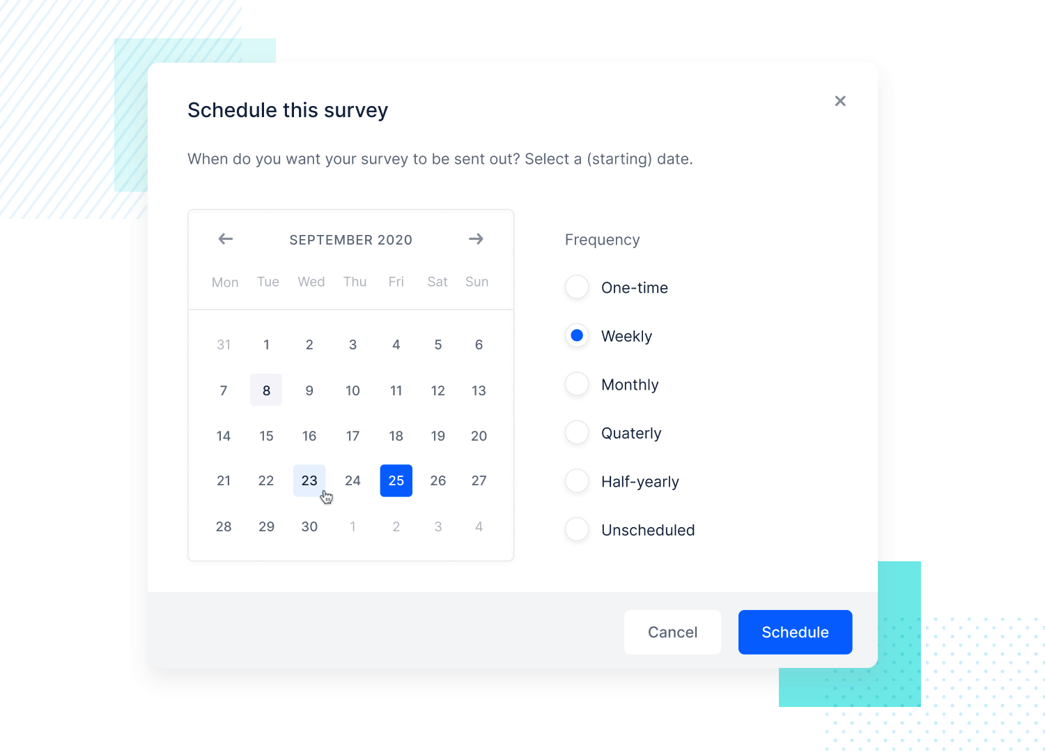 example of calendar scheduling survey