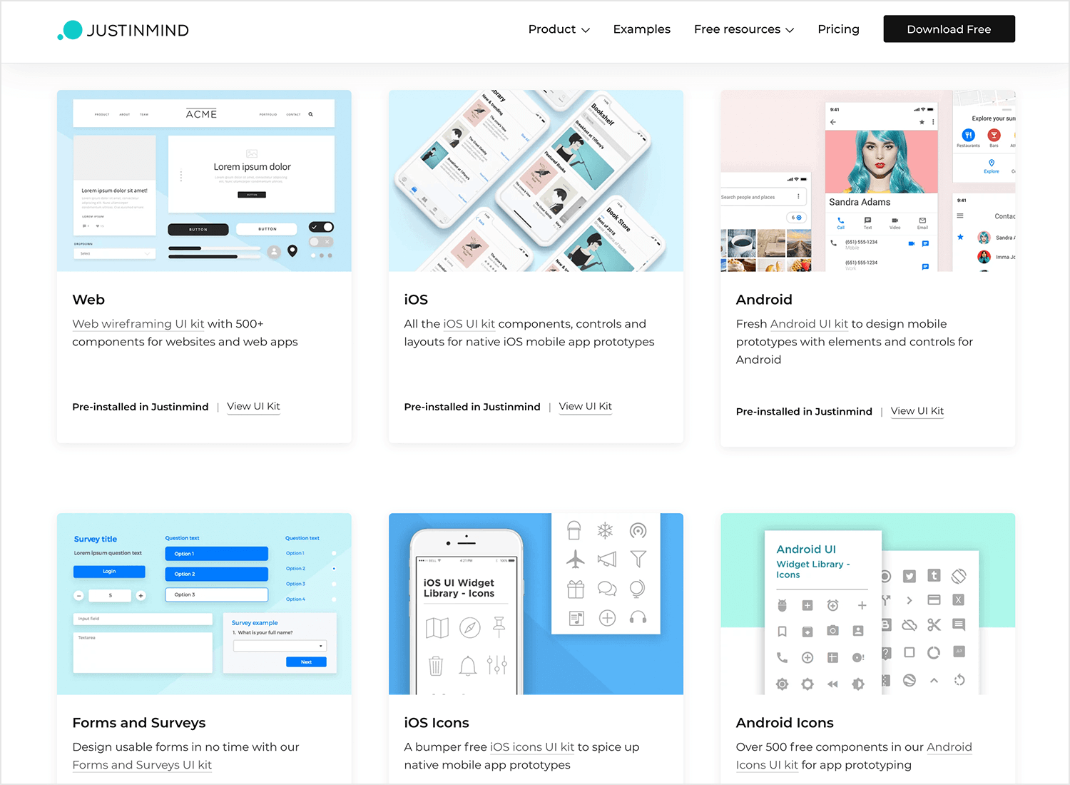 card-ui-design - Justinmind Prototype examples page: website