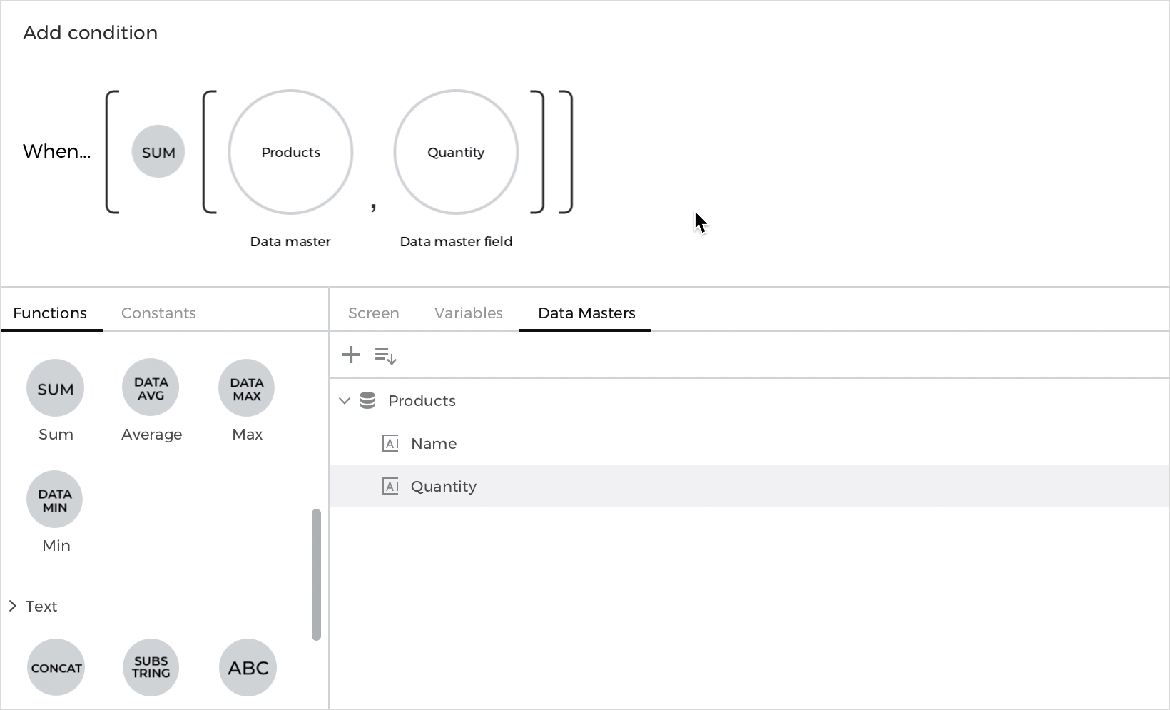 Data masters in the expression builder