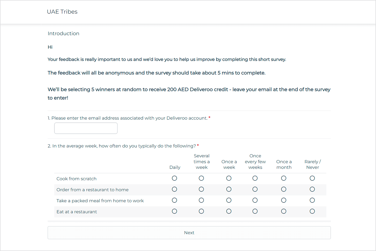 Deliveroo survey about food habits and preferences