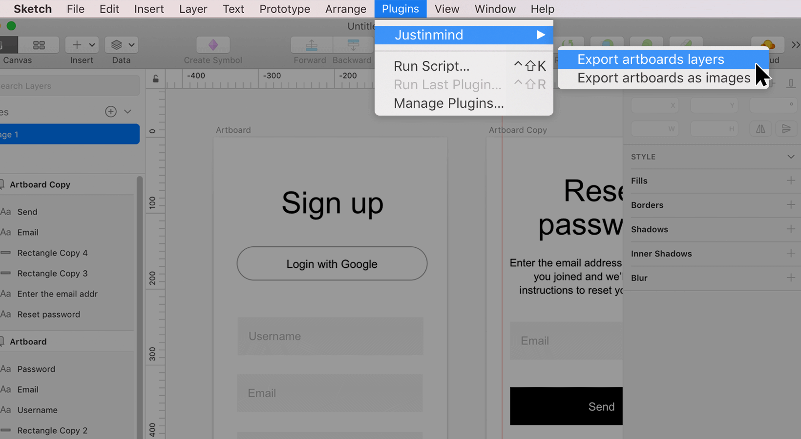 export artboards layers