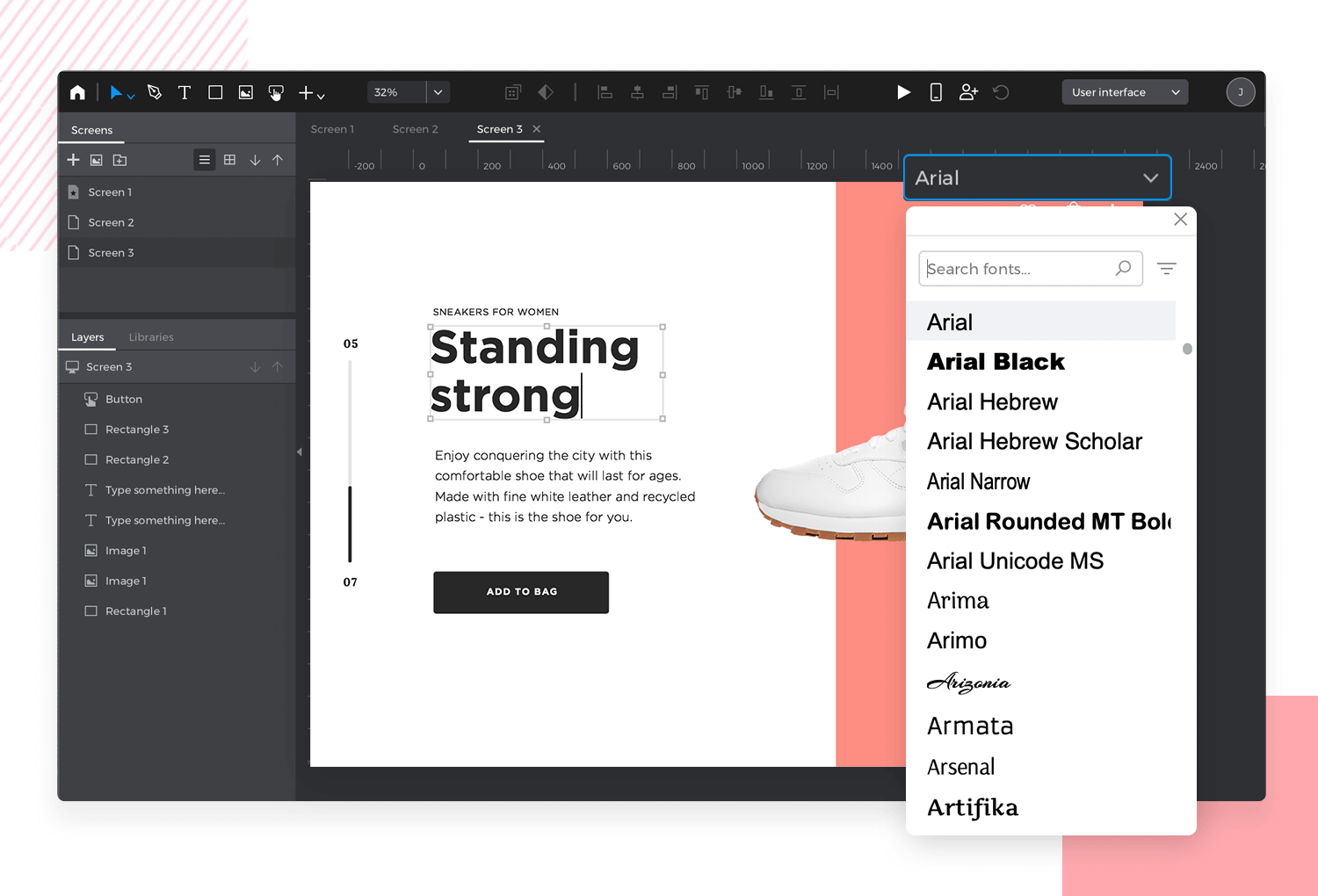 Prototyping fonts for apps in Justinmind