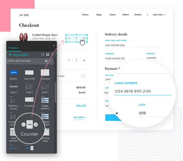 Justinmind Forms and Surveys UI kit - counters with built-in interactions