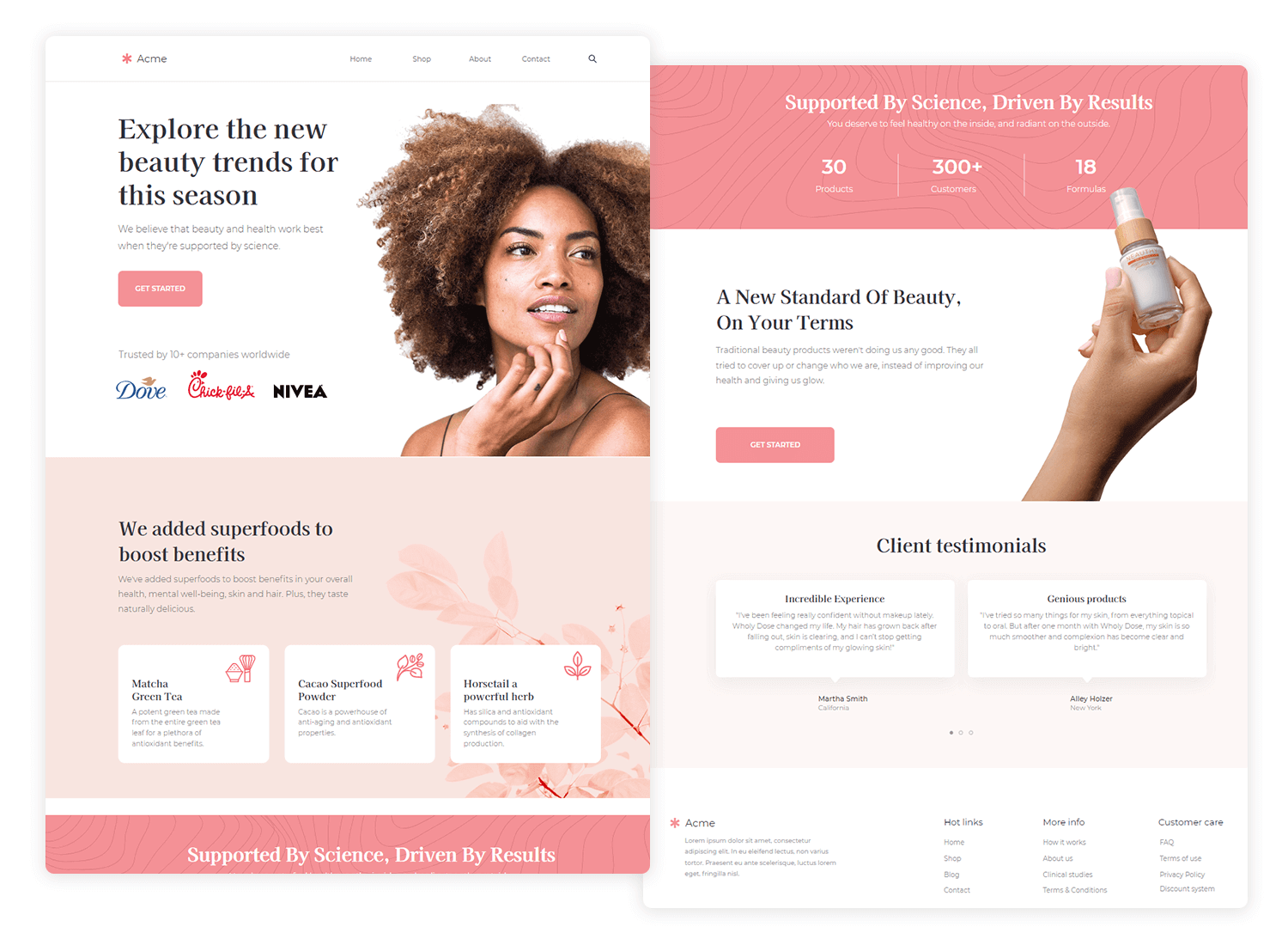 landing page design beauty products