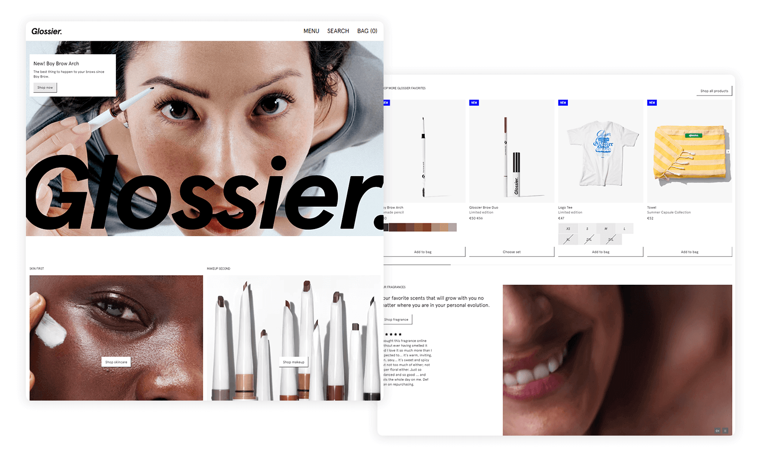 landing page design glossier