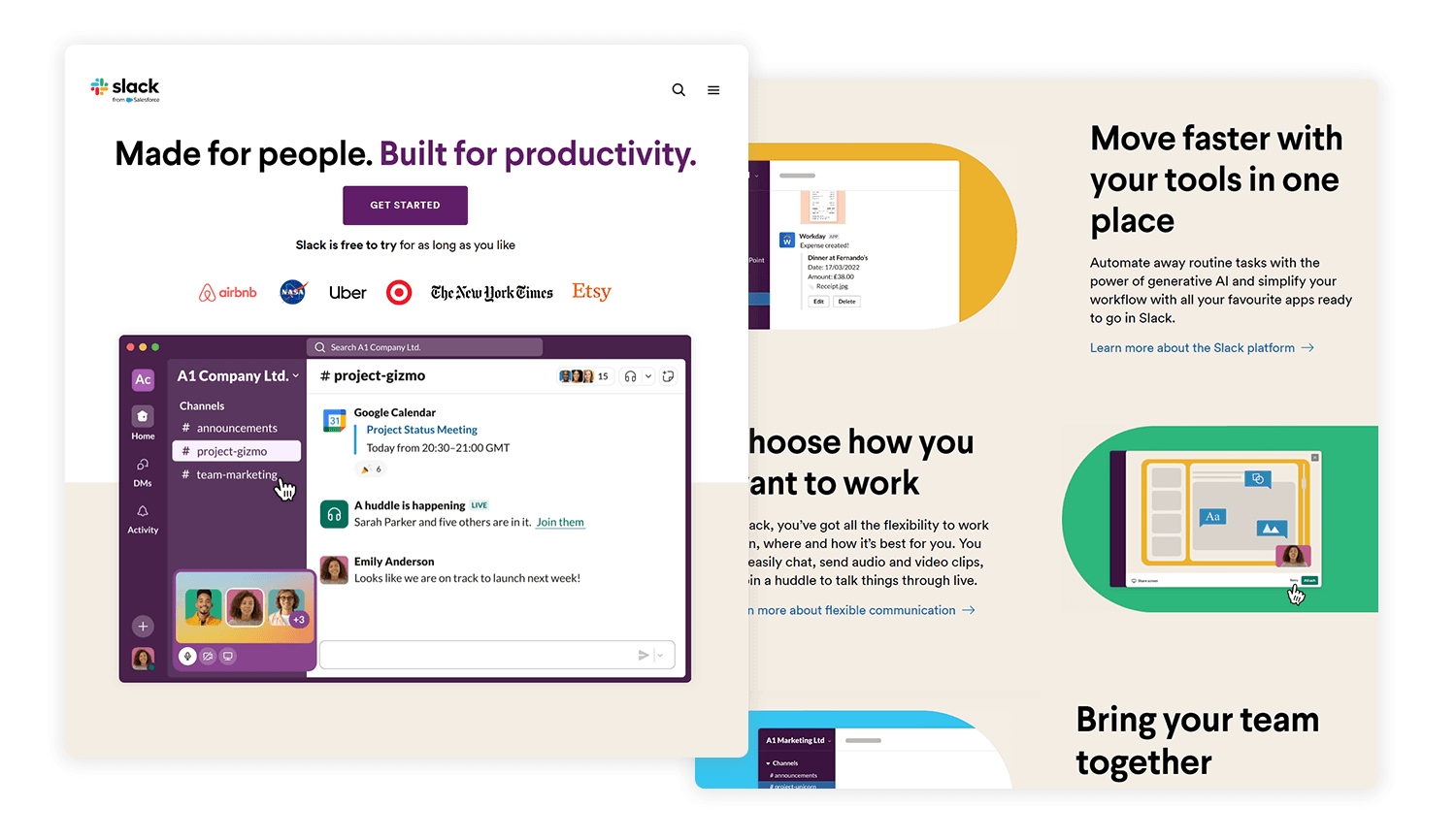 landing page design slack