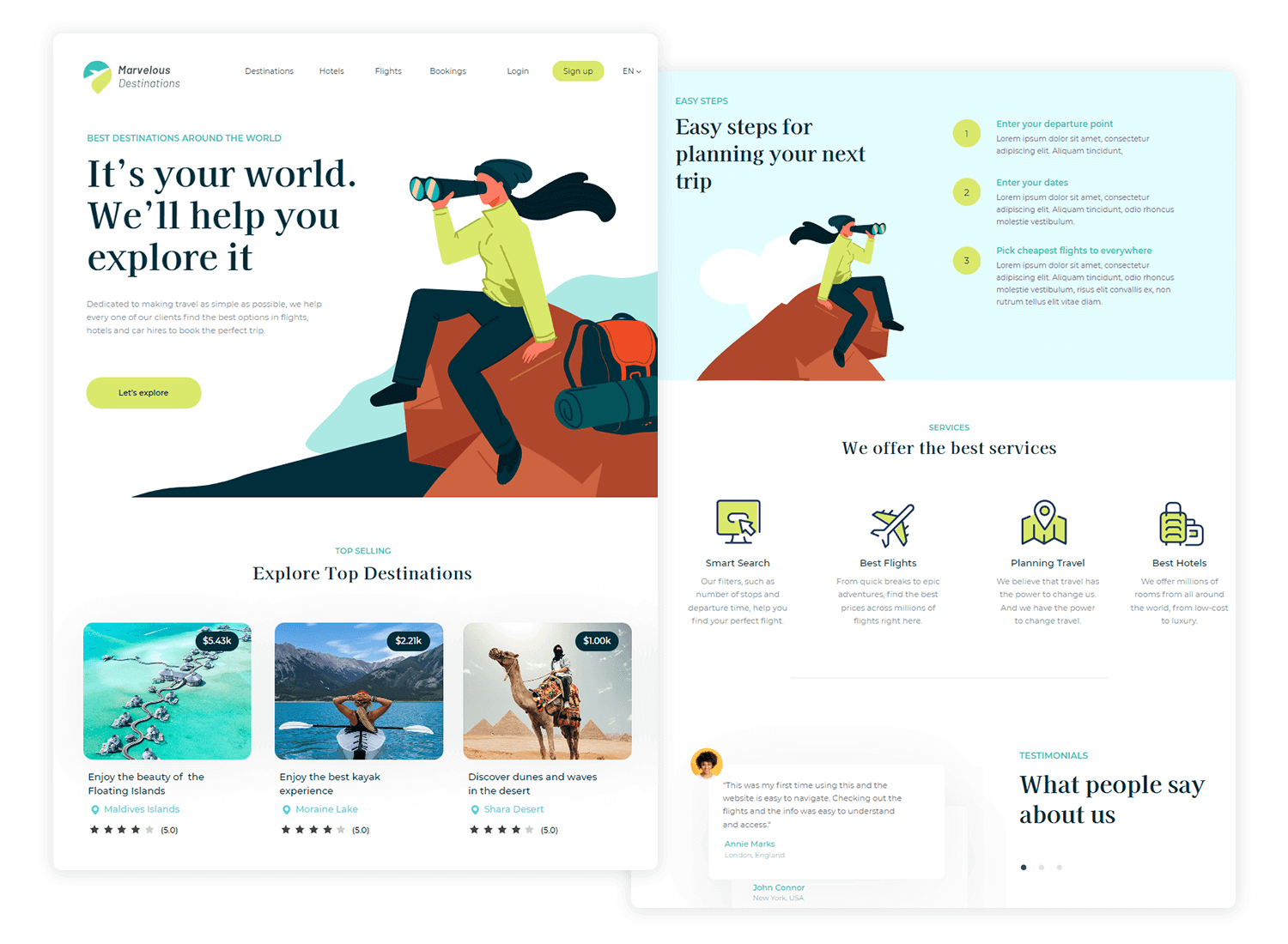 landing page design trip planning