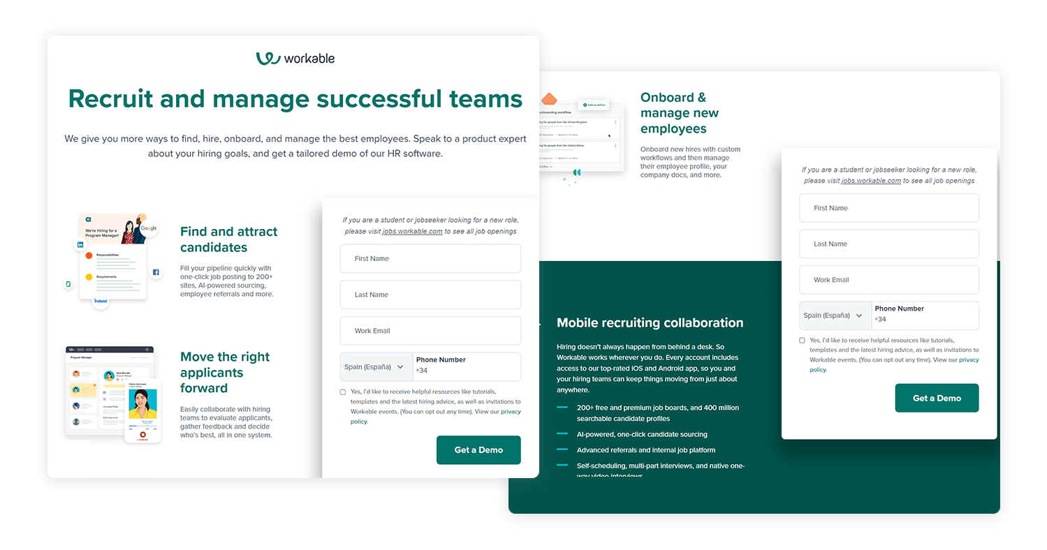 landing page design workable