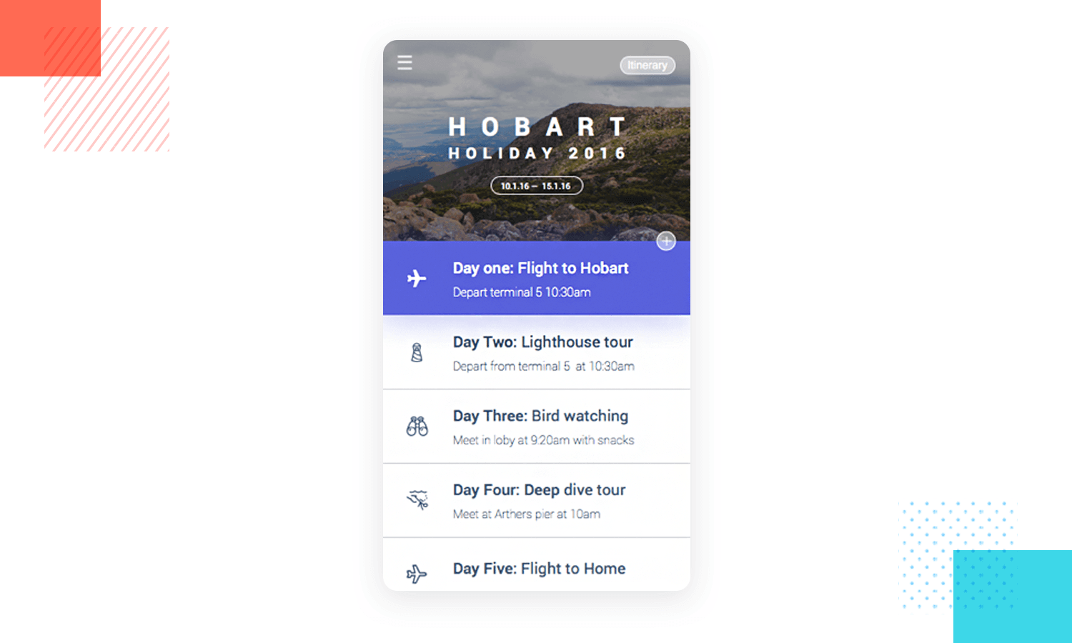 List UI design - Itinerary