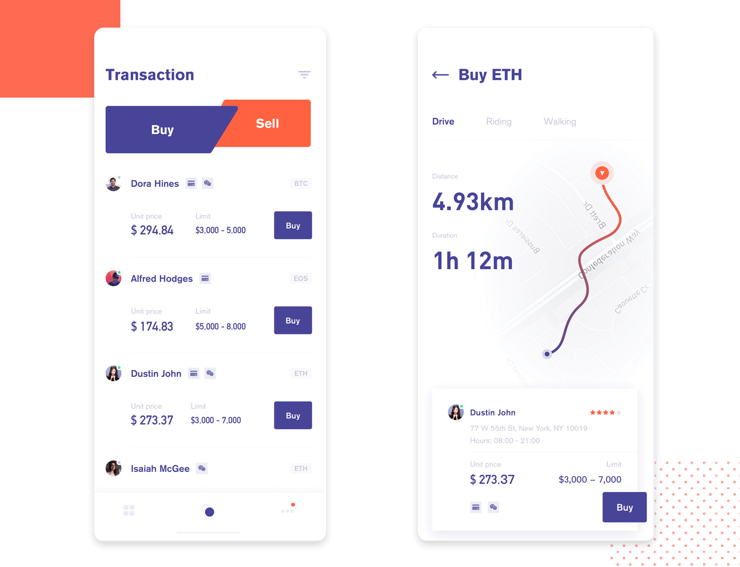 Mobile UI design list for transactions