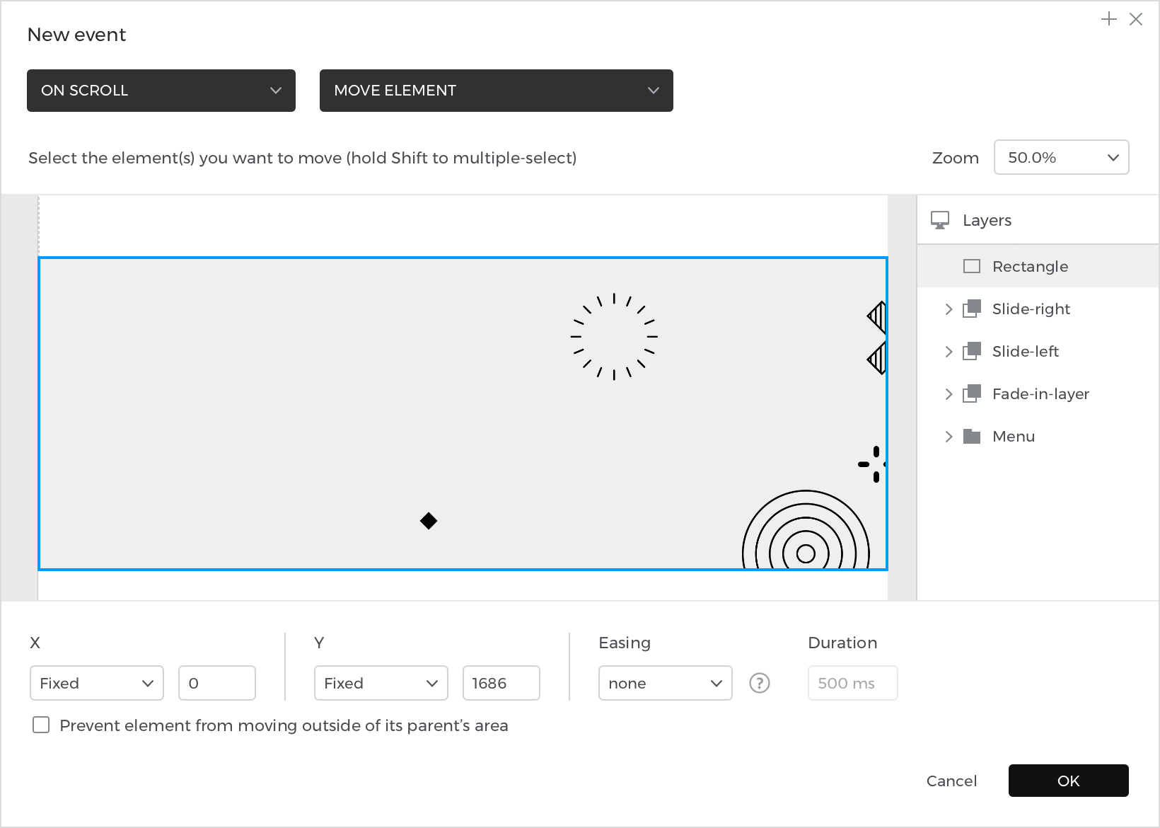 Create a move event that moves the rectangle back to the fixed position