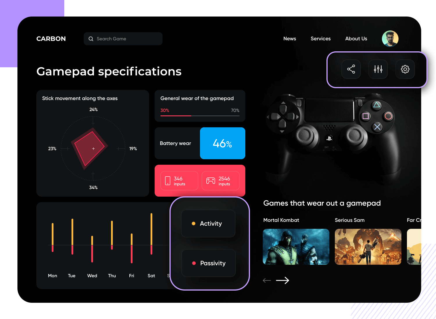 neomorphism ui example carbon