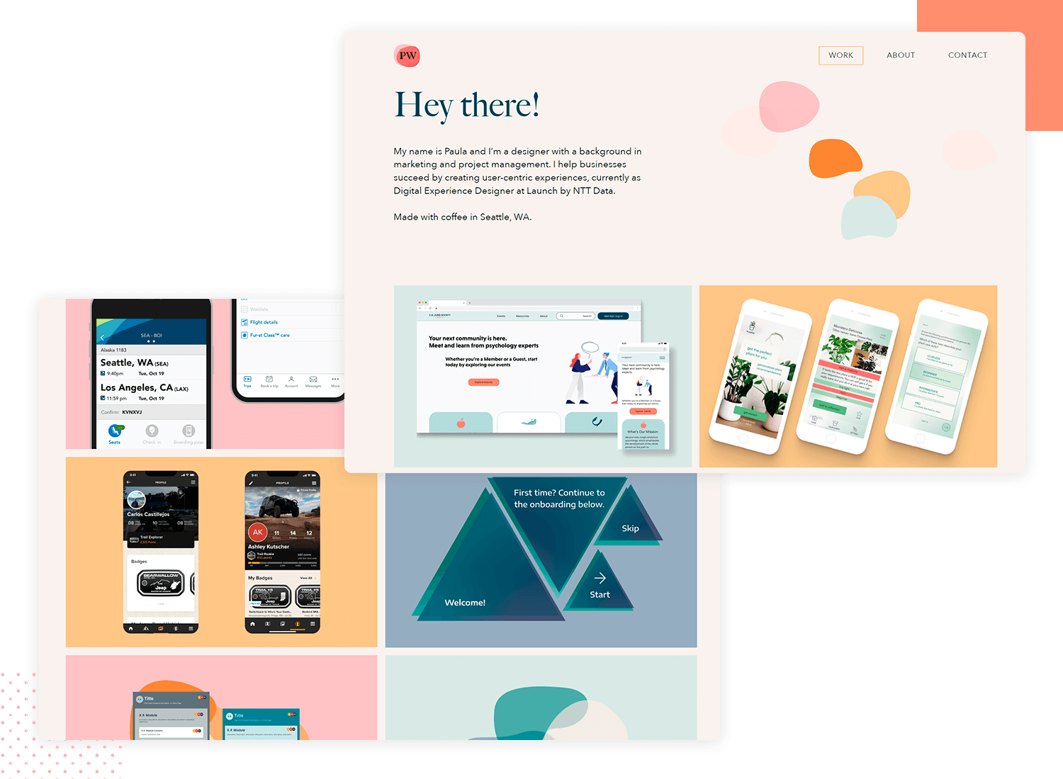 Paula Wrzecionowska's UX design portfolio showcasing various project designs in a clean, modern layout