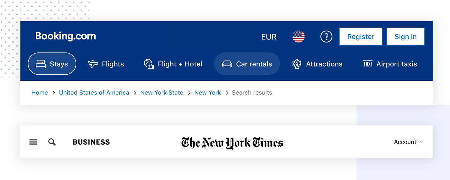 showing breadcrumbs - principle of front doors in information architecture