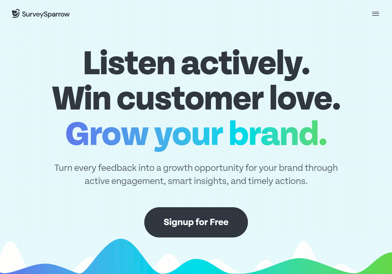 SurveySparrow homepage highlighting customer engagement and growth through feedback.