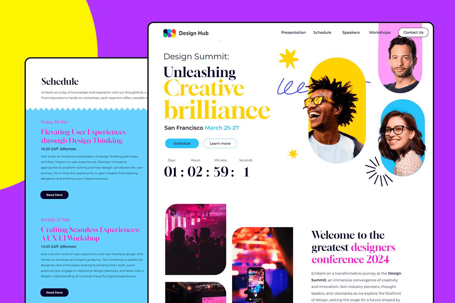 Vibrant UI design example showcasing a design summit webpage