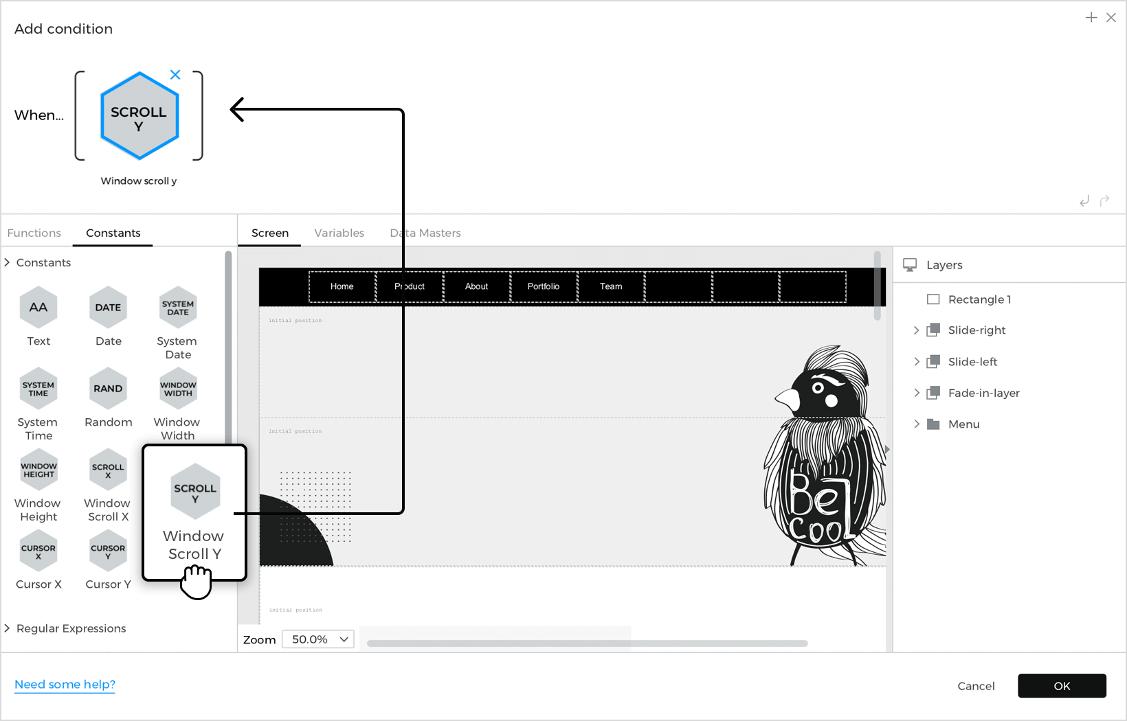 Drag window scroll y into the open space in the expression