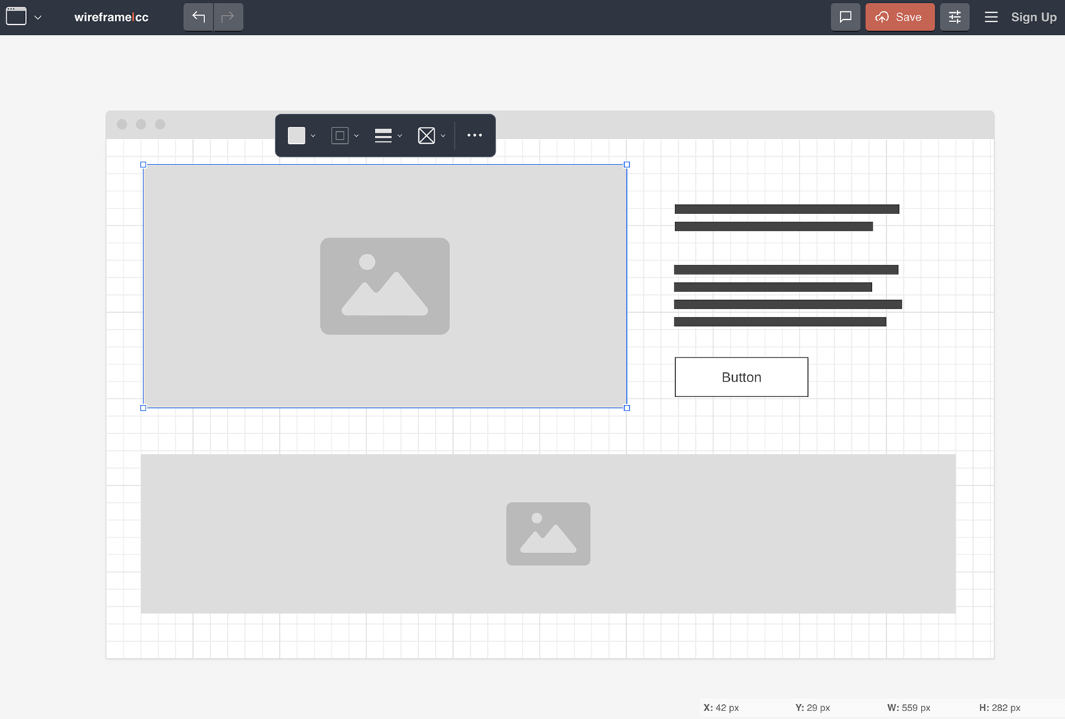 Wireframe.cc low-fidelity wireframing tool interface